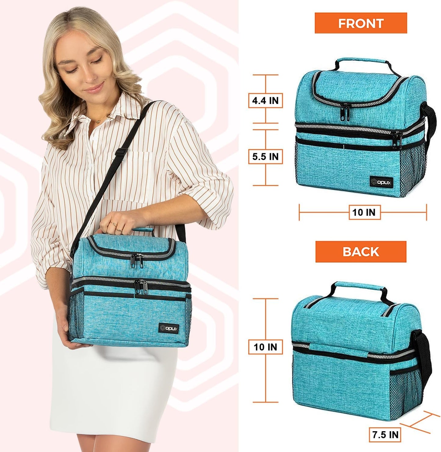 Stylish Insulated Lunch Bag for Men and Women - Large Double Decker Cooler with Dual Compartments, Perfect for Work, School, and Travel - Aqua Turquoise 12L