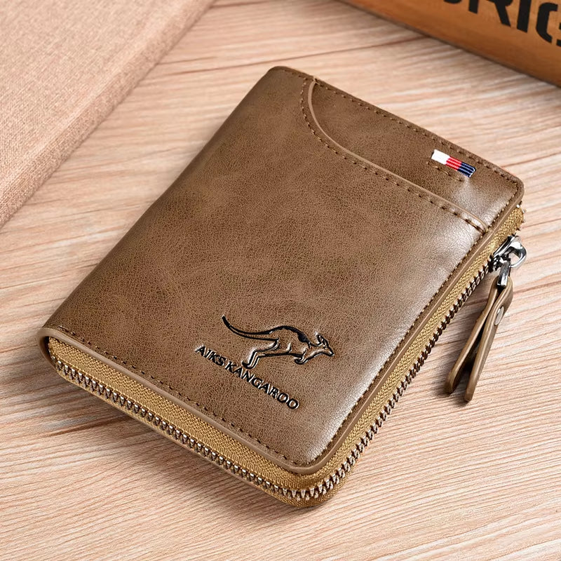 Sleek Men's Luxury PU Leather Wallet with RFID Protection - Stylish Zipper Purse for Business and Everyday Use