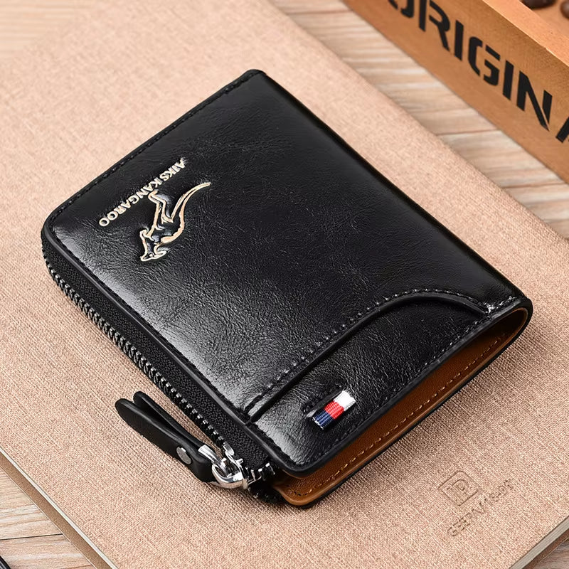 Sleek Men's Luxury PU Leather Wallet with RFID Protection - Stylish Zipper Purse for Business and Everyday Use