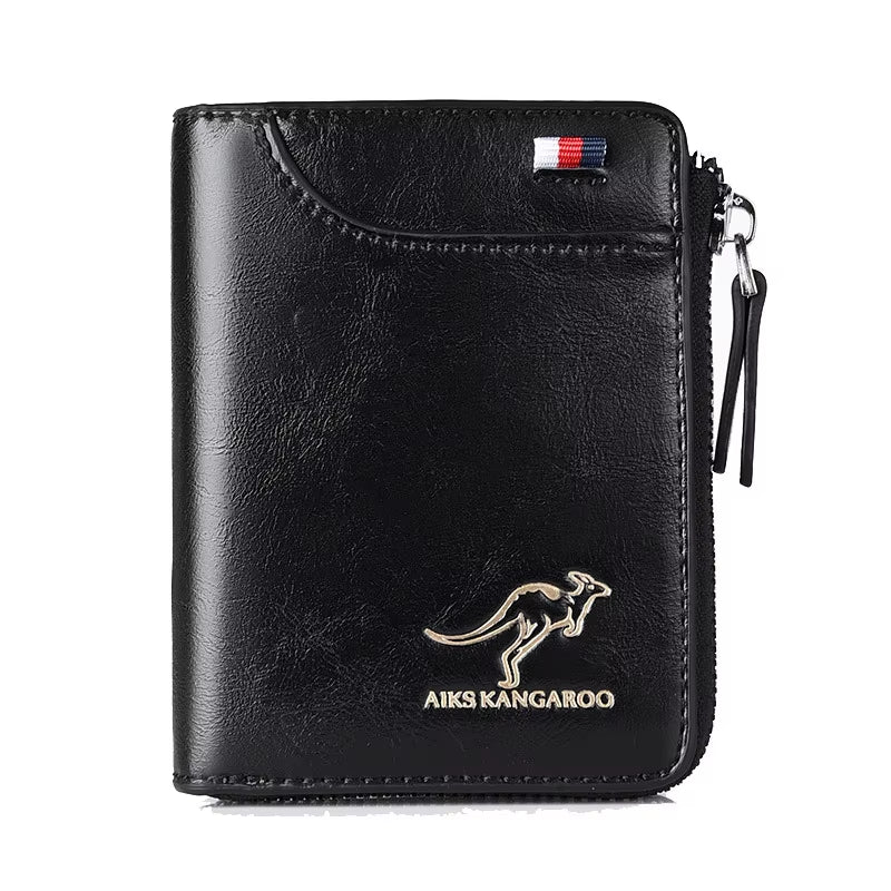 Sleek Men's Luxury PU Leather Wallet with RFID Protection - Stylish Zipper Purse for Business and Everyday Use