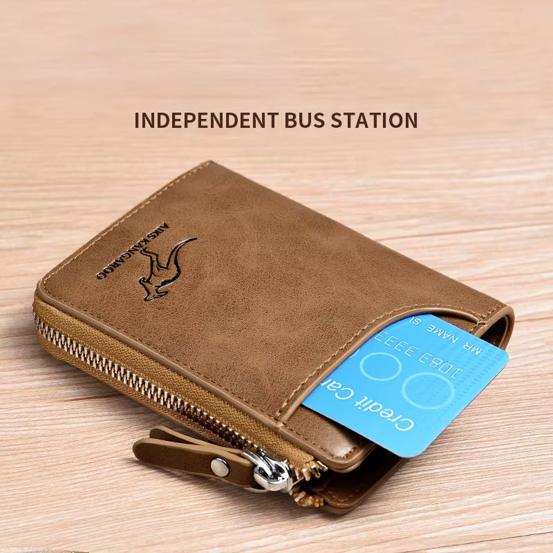 Sleek Men's Luxury PU Leather Wallet with RFID Protection - Stylish Zipper Purse for Business and Everyday Use