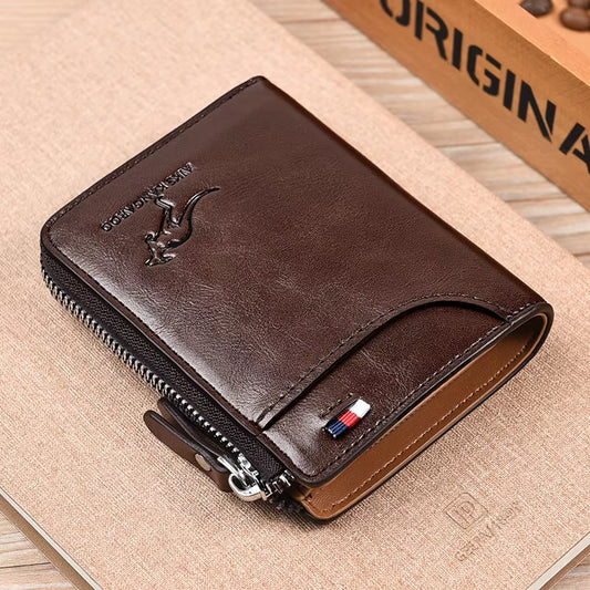 Sleek Men's Luxury PU Leather Wallet with RFID Protection - Stylish Zipper Purse for Business and Everyday Use