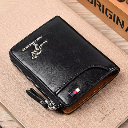 Sleek Men's Luxury PU Leather Wallet with RFID Protection - Stylish Zipper Purse for Business and Everyday Use