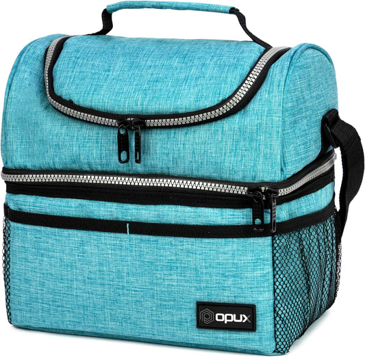 Stylish Insulated Lunch Bag for Men and Women - Large Double Decker Cooler with Dual Compartments, Perfect for Work, School, and Travel - Aqua Turquoise 12L