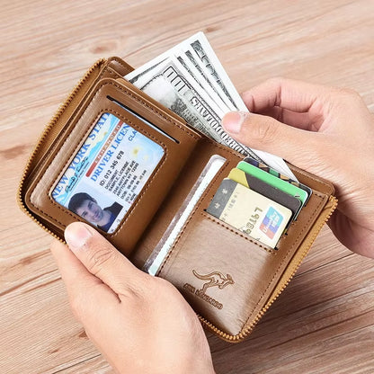 Sleek Men's Luxury PU Leather Wallet with RFID Protection - Stylish Zipper Purse for Business and Everyday Use