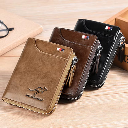 Sleek Men's Luxury PU Leather Wallet with RFID Protection - Stylish Zipper Purse for Business and Everyday Use
